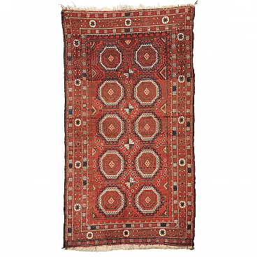 Iranian orange, brown and beige wool Beluchi rug