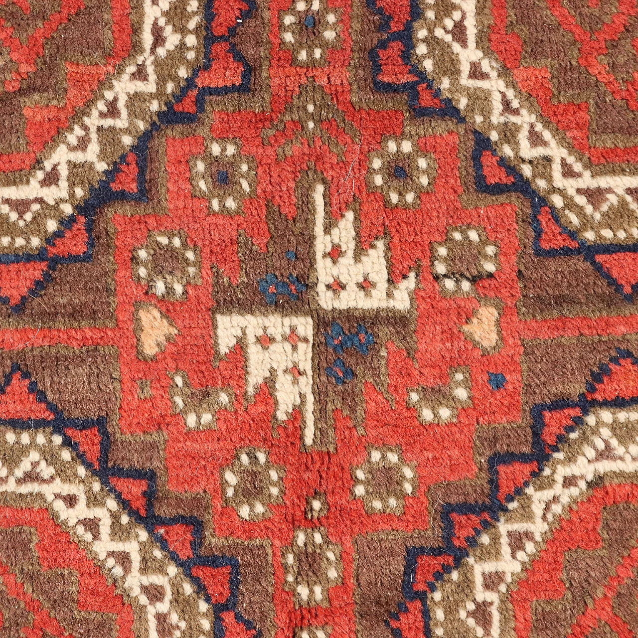 Iranian orange, brown and beige wool Beluchi rug 4