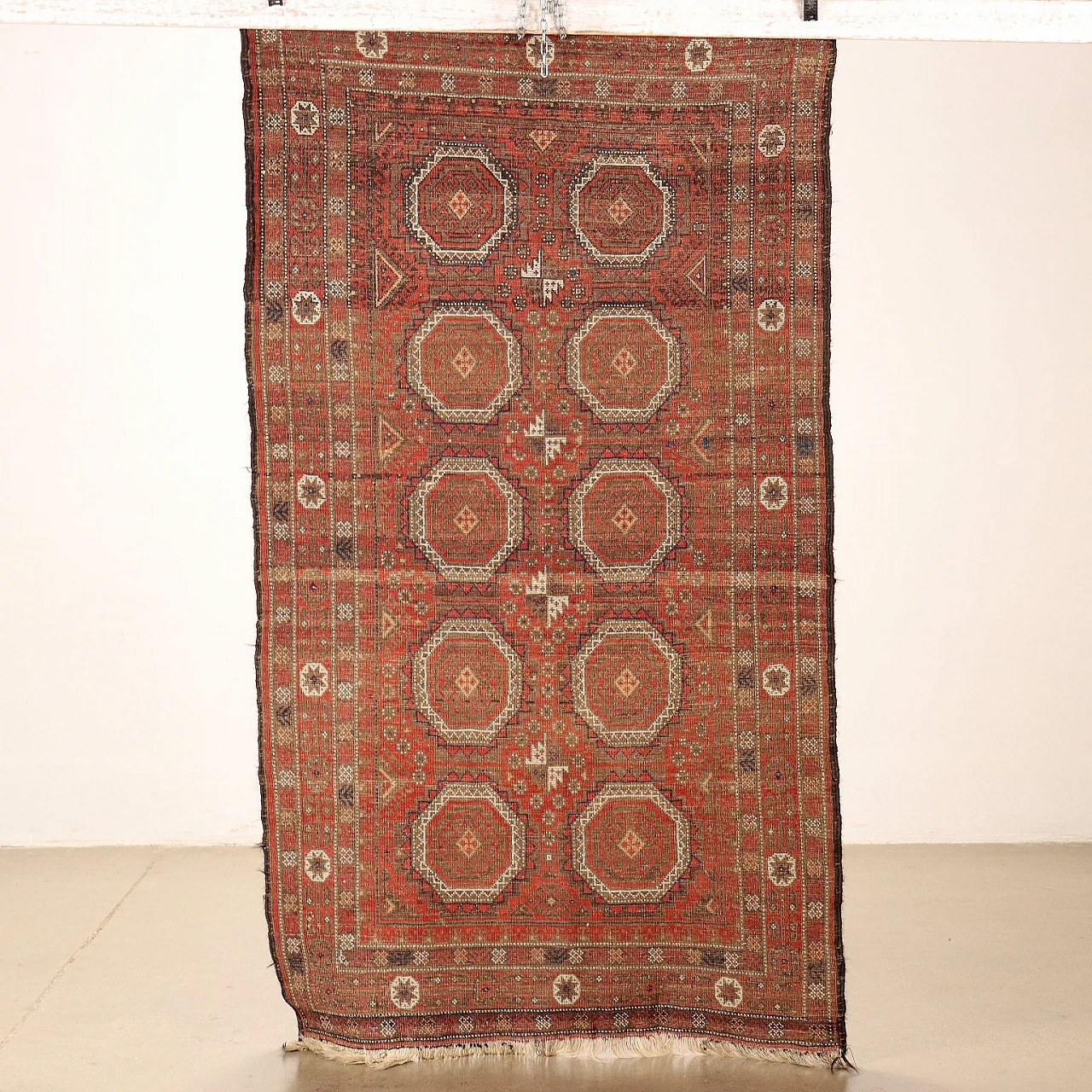 Iranian orange, brown and beige wool Beluchi rug 6