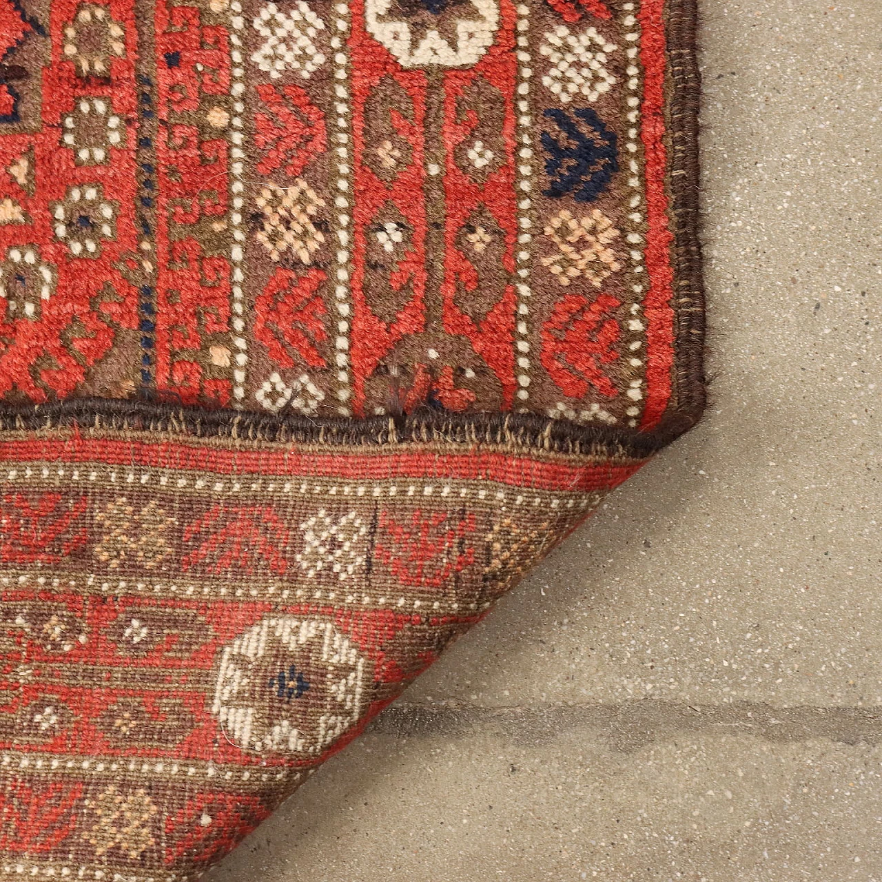 Iranian orange, brown and beige wool Beluchi rug 7