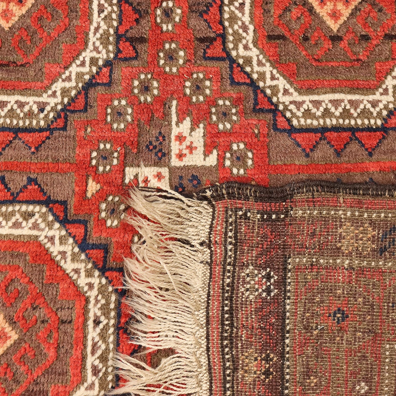 Iranian orange, brown and beige wool Beluchi rug 8