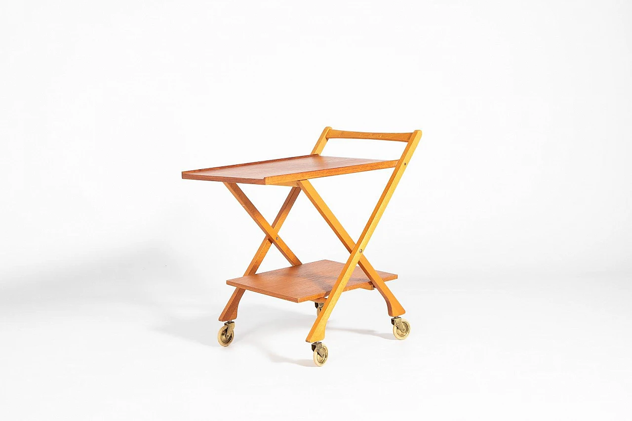 Foldable teak serving cart, 1960s 1