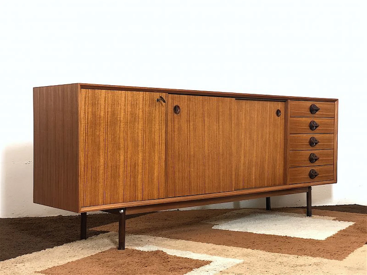 Teak cabinet with 2 sliding doors, 1960s 2