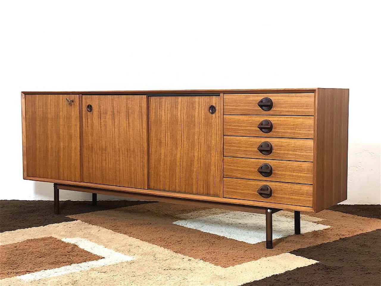 Teak cabinet with 2 sliding doors, 1960s 5