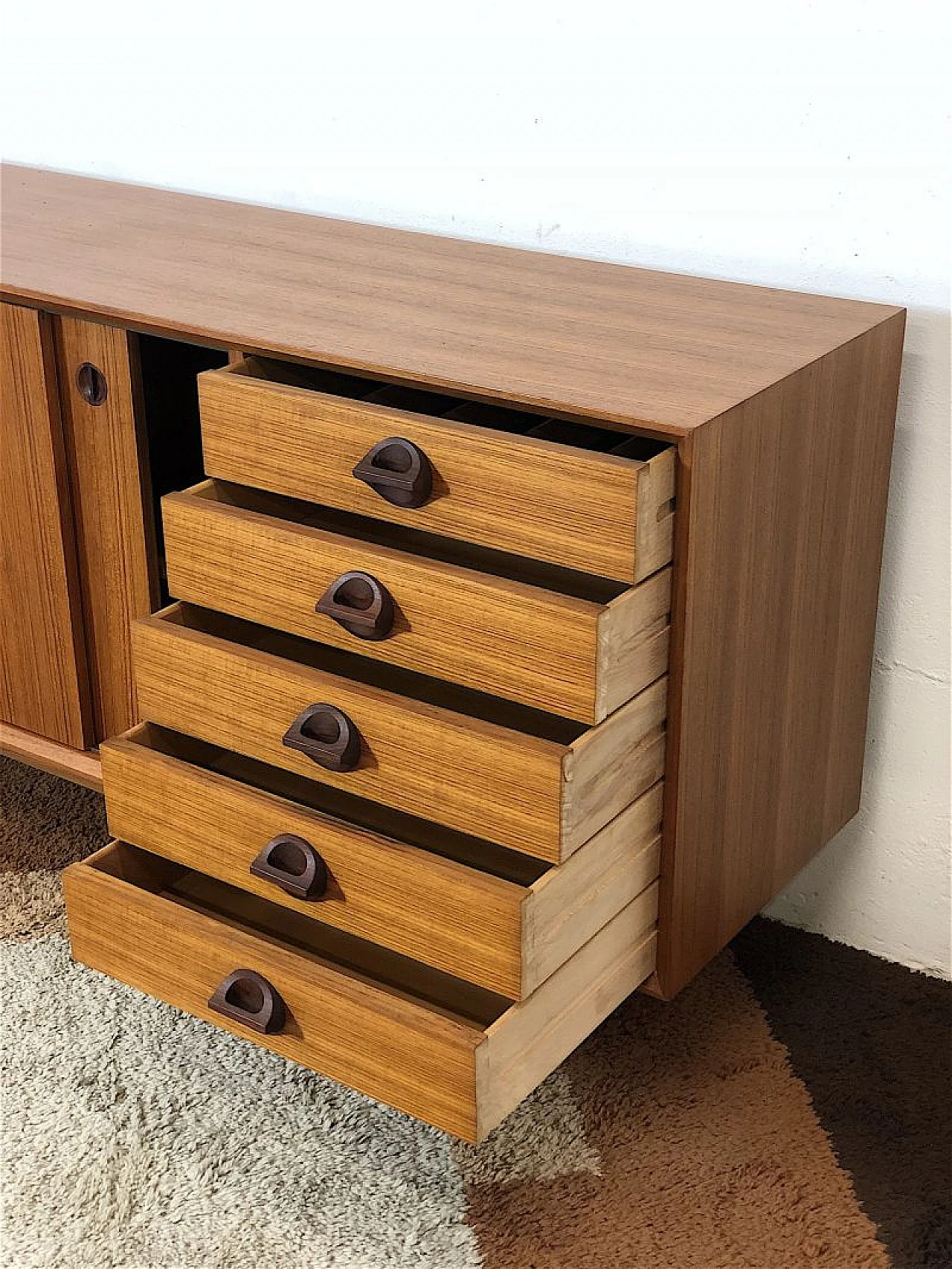 Teak cabinet with 2 sliding doors, 1960s 6