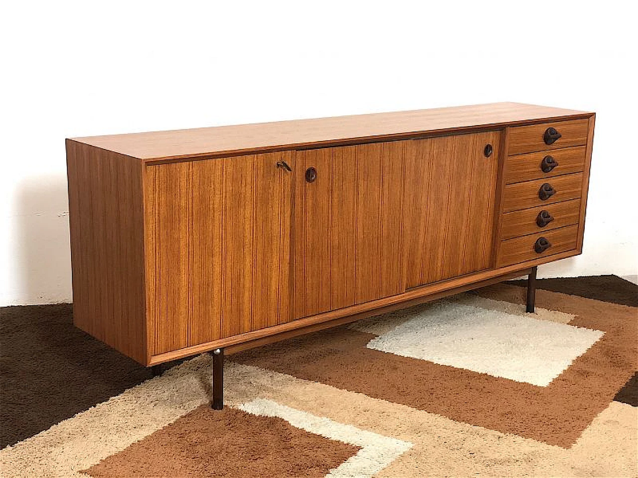 Teak cabinet with 2 sliding doors, 1960s 10