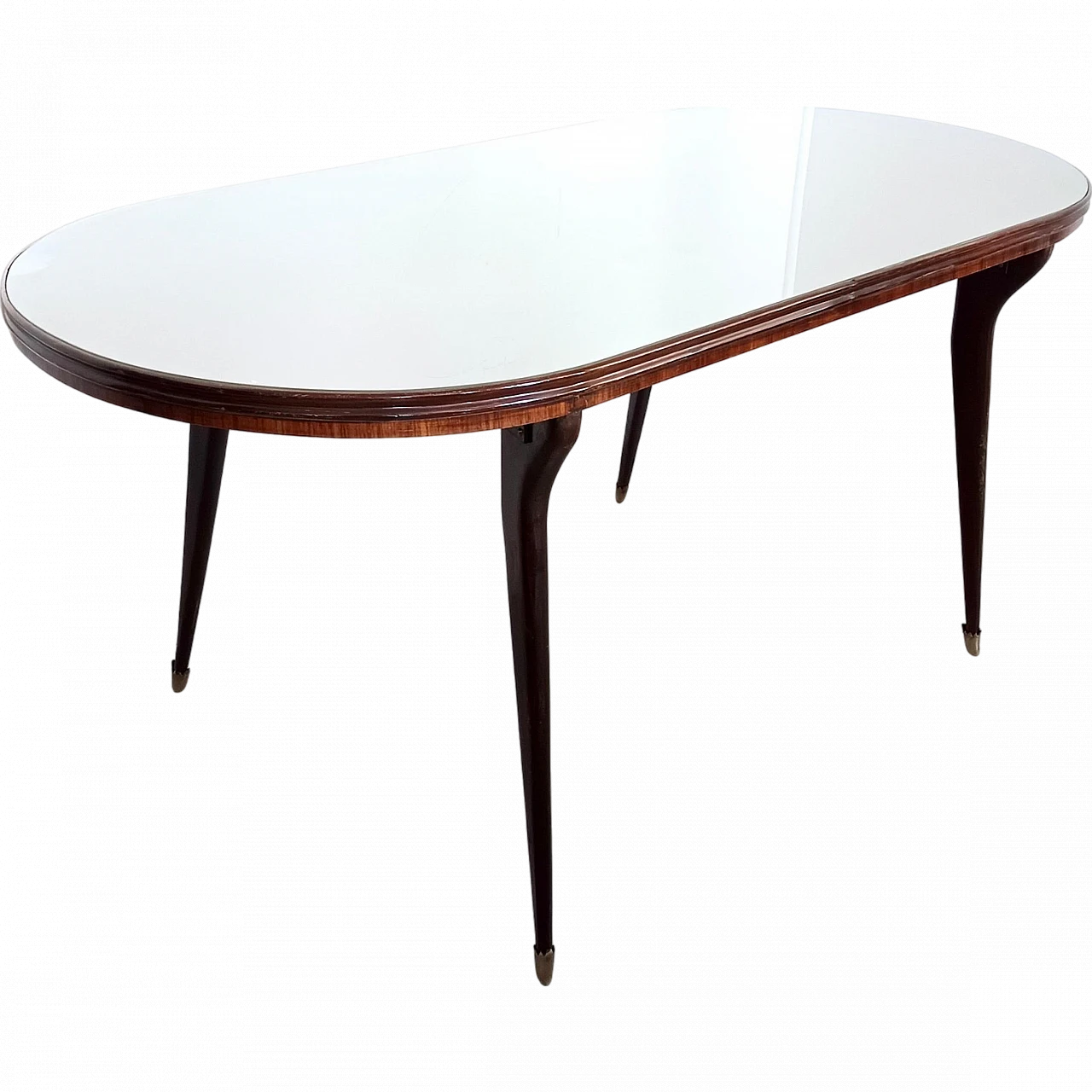 Wooden dining table with oval glass top, 1950s 11