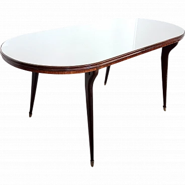 Wooden dining table with oval glass top, 1950s