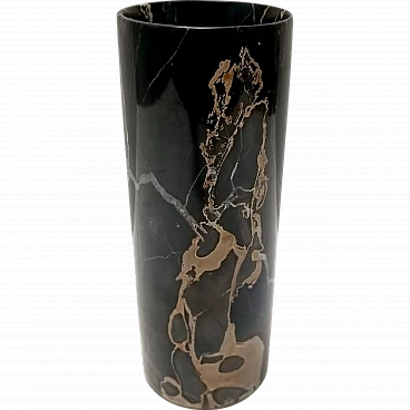 Vaso cilindrico in marmo Portoro stile Angelo Mangiarotti, anni '70