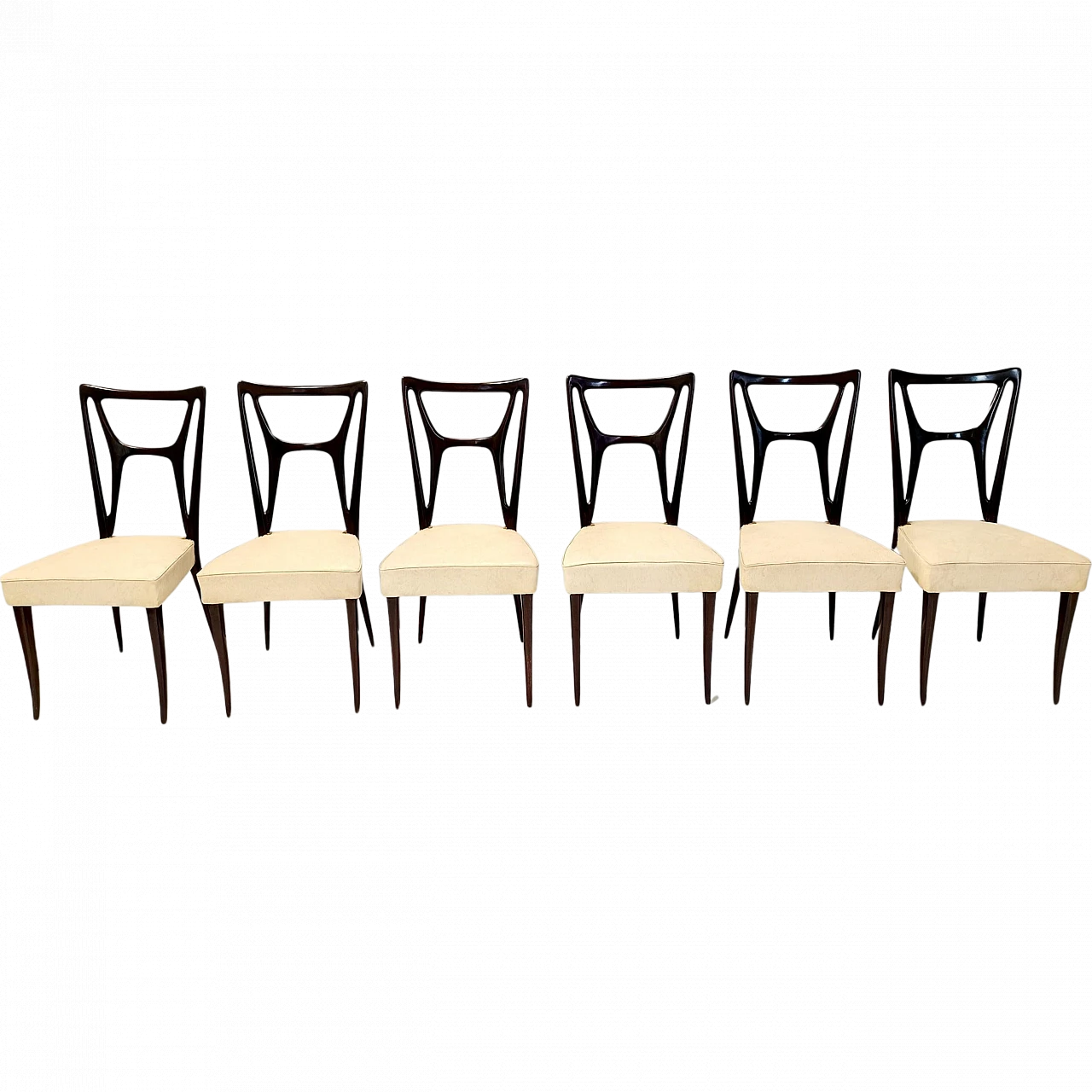 6 Beech dining chairs with Ivory Skai upholstery, 1950s 12