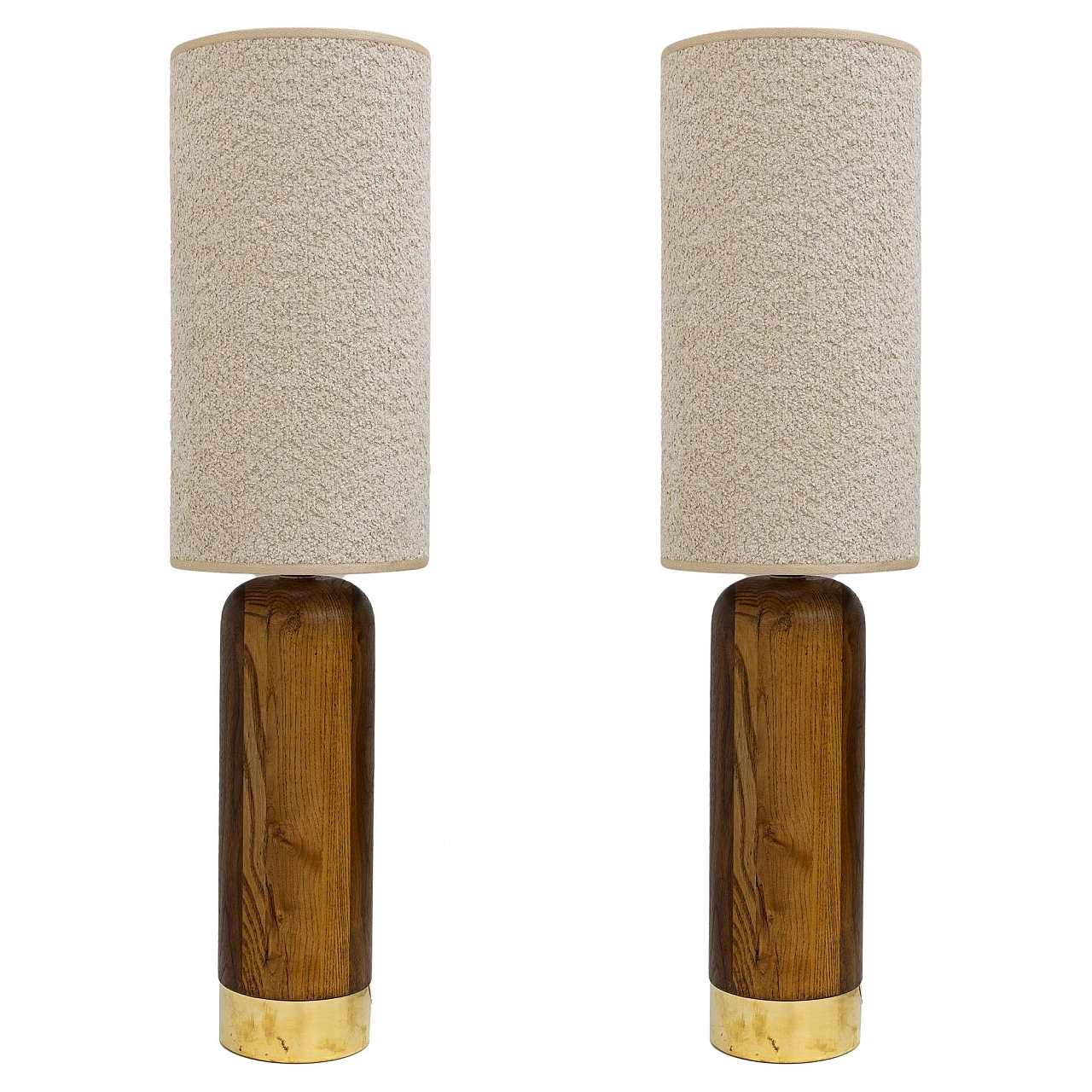 Pair of table lamps in wood and brass, 1990s 1