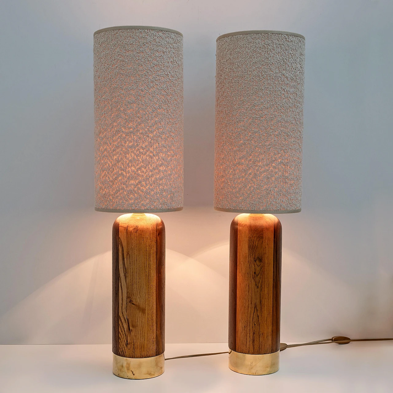 Pair of table lamps in wood and brass, 1990s 3