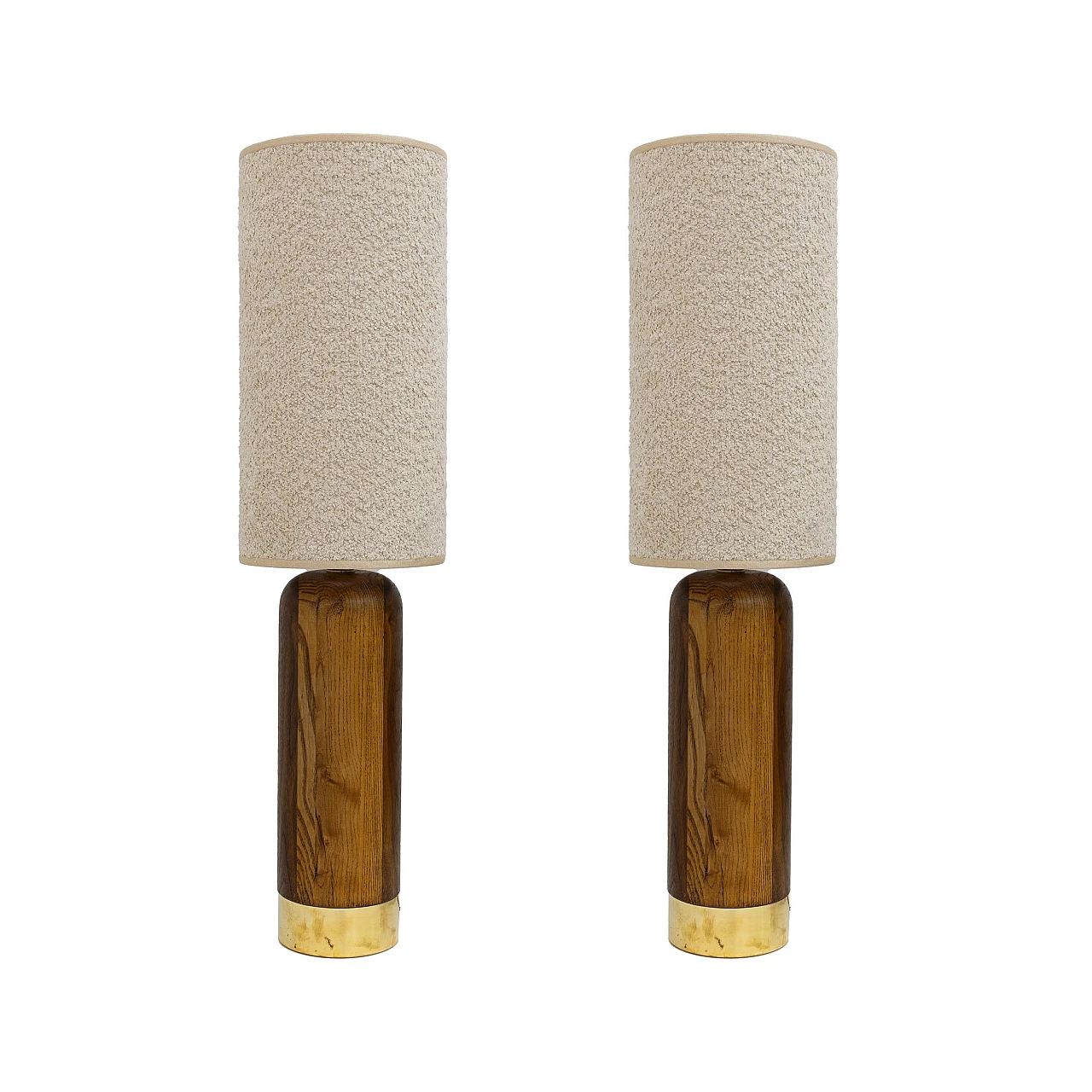 Pair of table lamps in wood and brass, 1990s 4