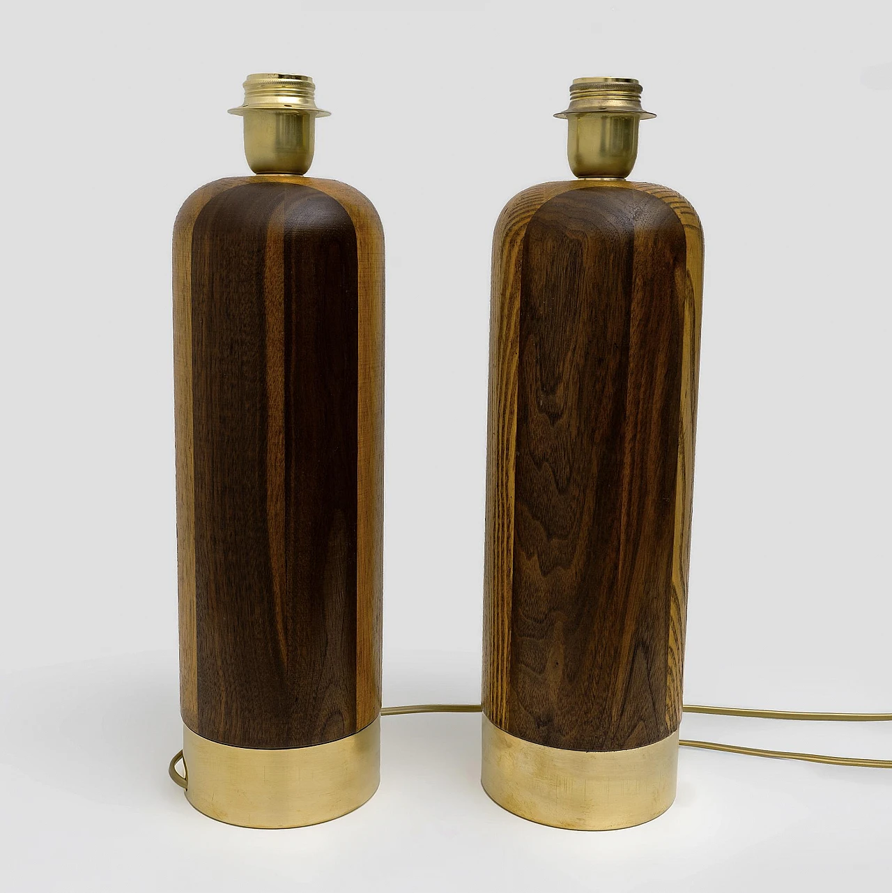 Pair of table lamps in wood and brass, 1990s 6