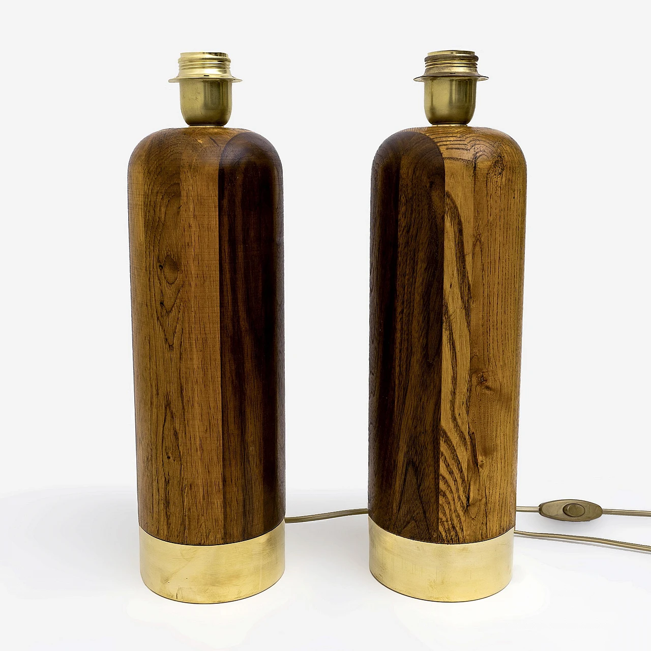 Pair of table lamps in wood and brass, 1990s 7