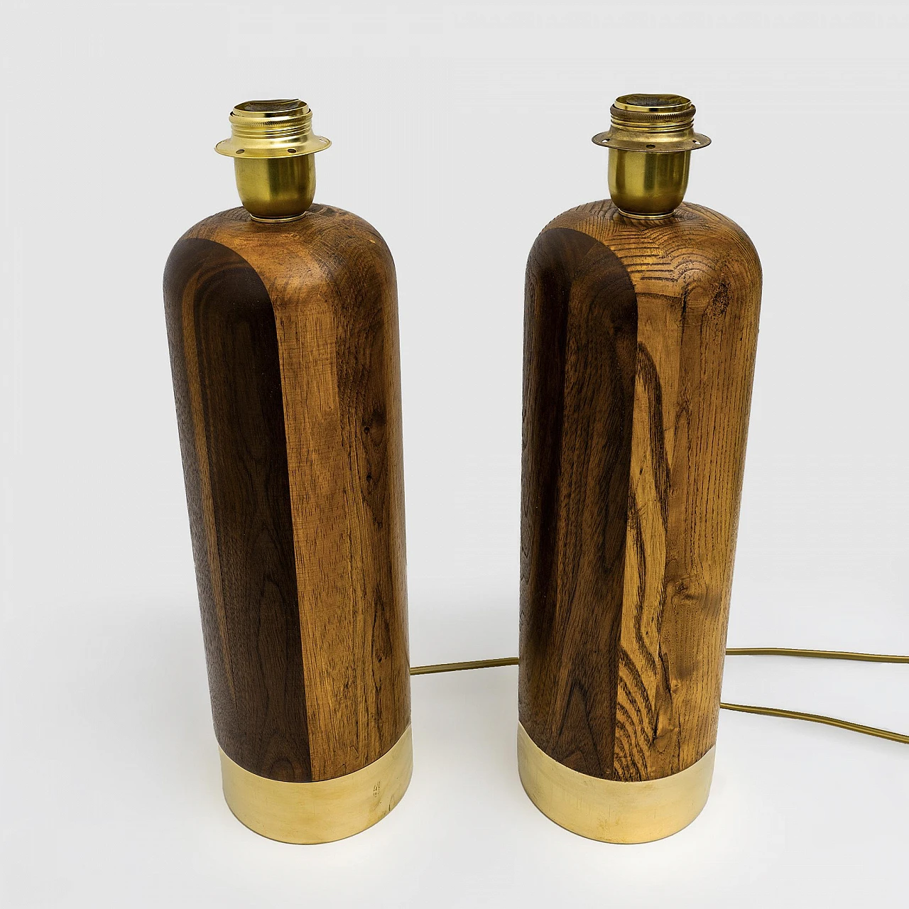 Pair of table lamps in wood and brass, 1990s 8