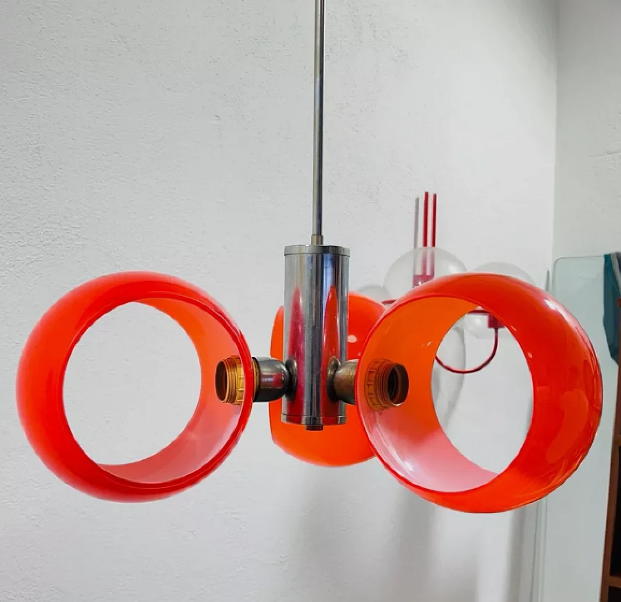 Orange glass chandelier, 1970s 3