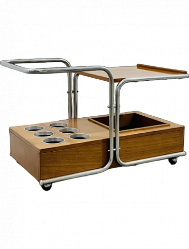 Wood and steel food trolley, late 20th century