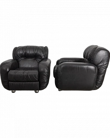 Pair of black leather armchairs, 1970s