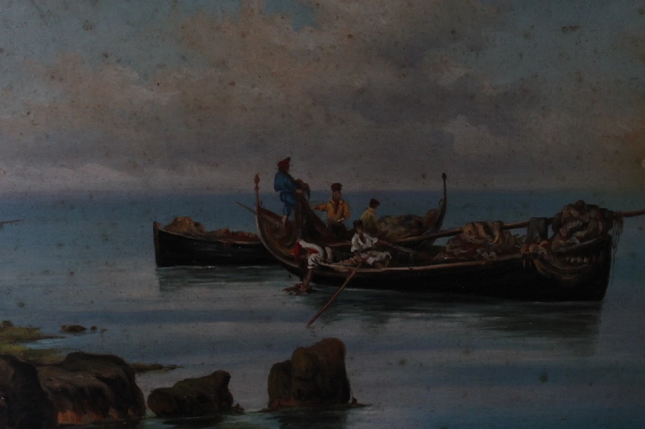 P. Barucci, Fishermen, olio painting on marine wood,early 20th century 15