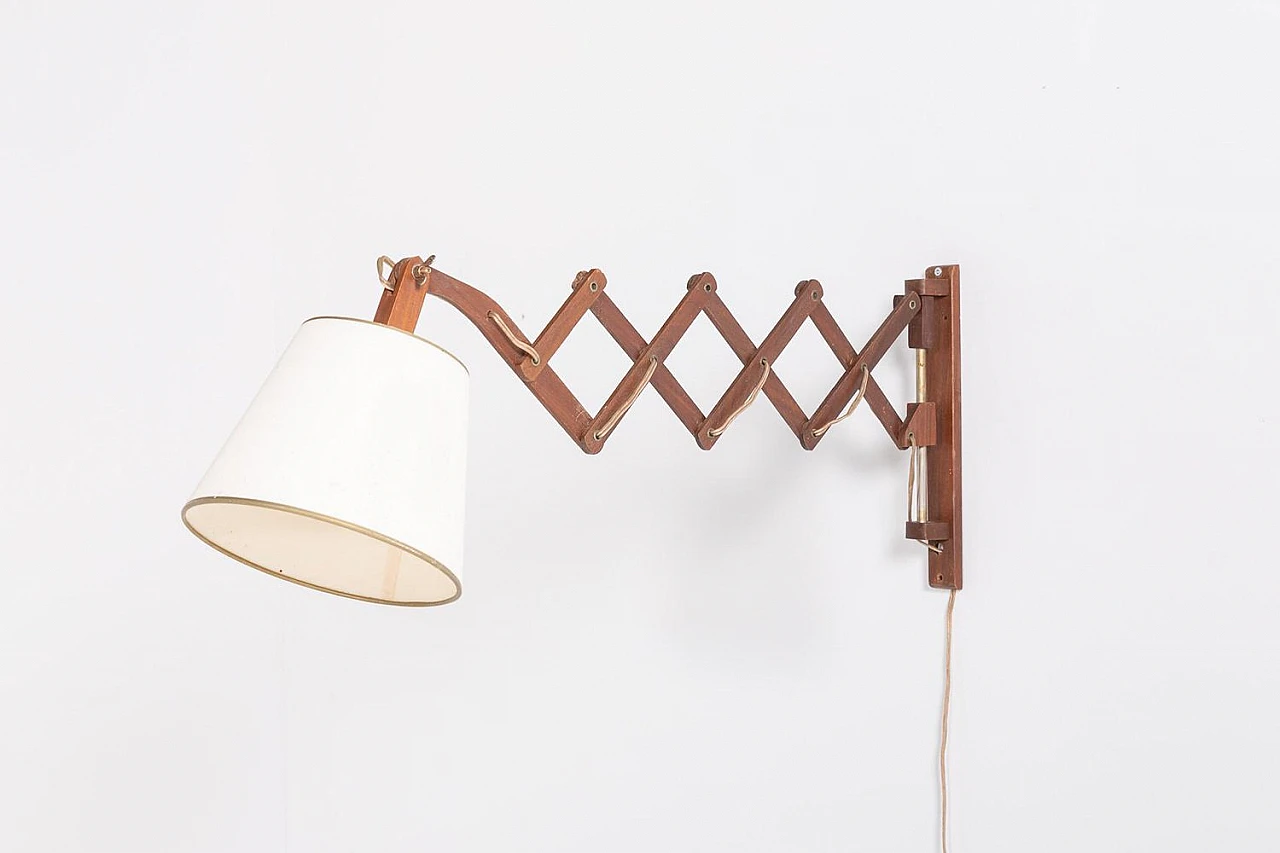 Scissors wall lamp in wood and fabric, 1960s 1