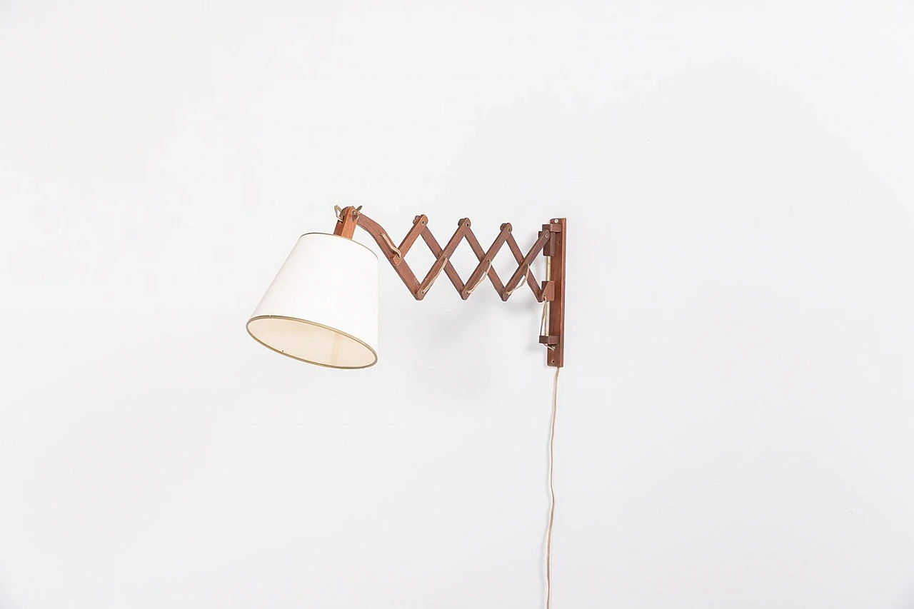 Scissors wall lamp in wood and fabric, 1960s 2