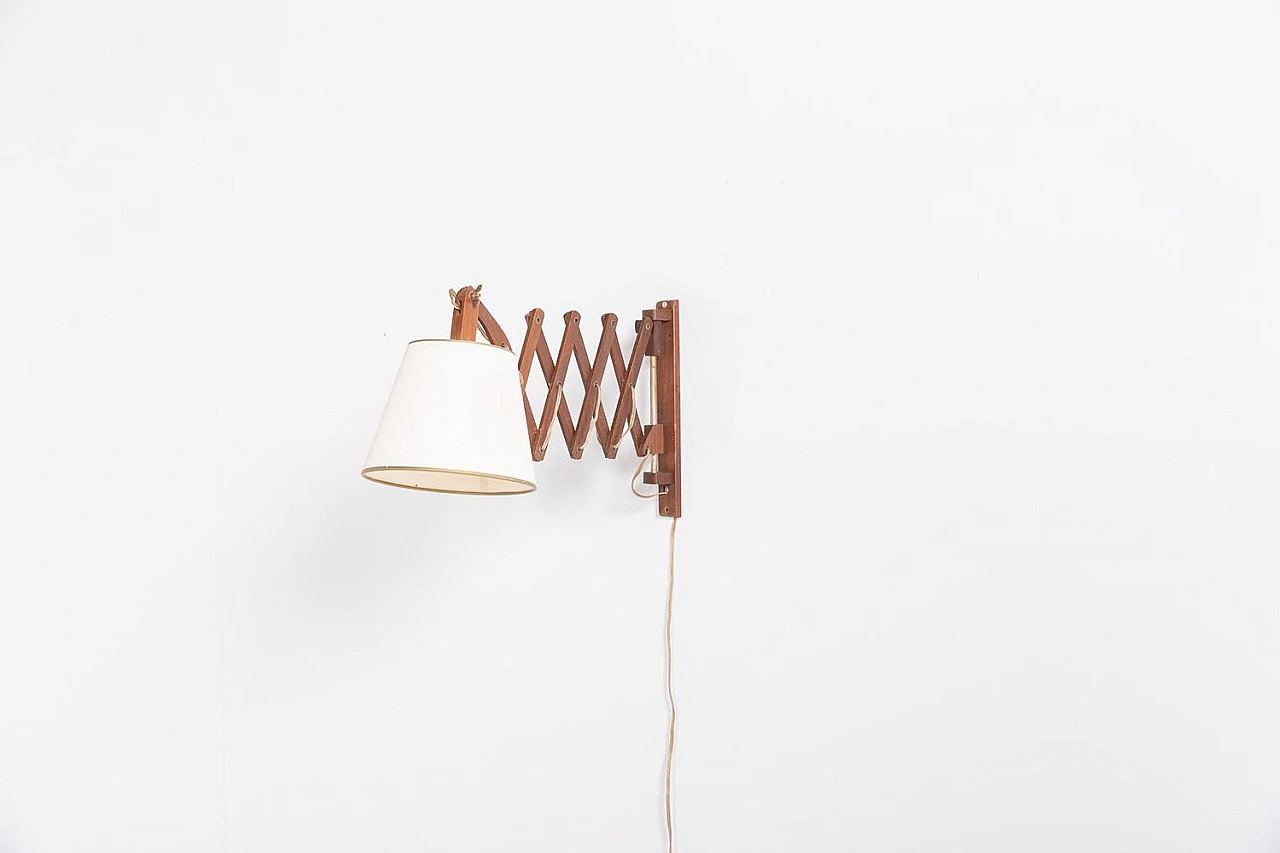 Scissors wall lamp in wood and fabric, 1960s 3