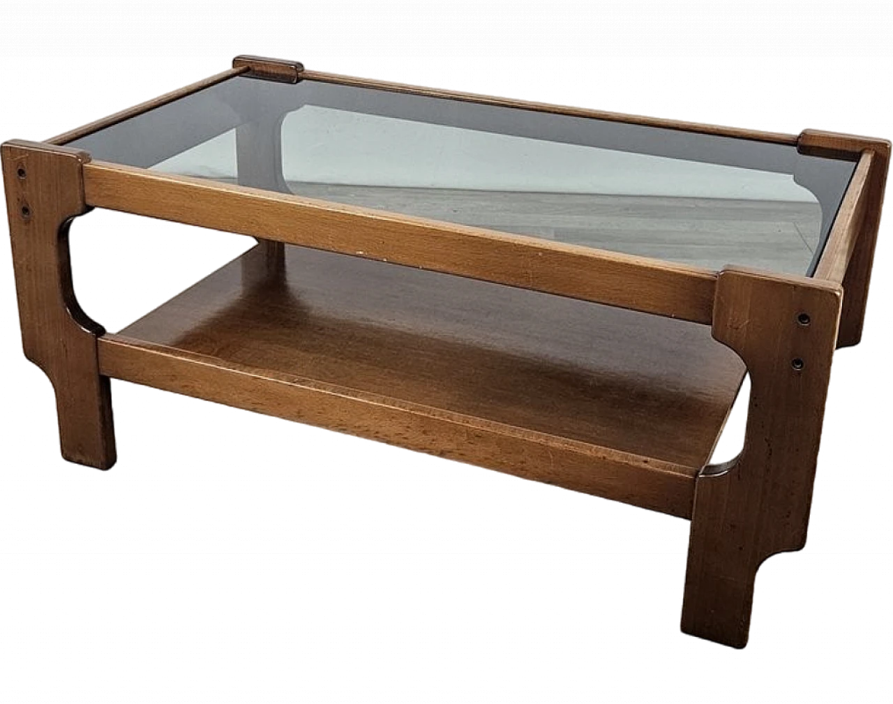 Teak coffee table with smoked glass top, 1970s 16