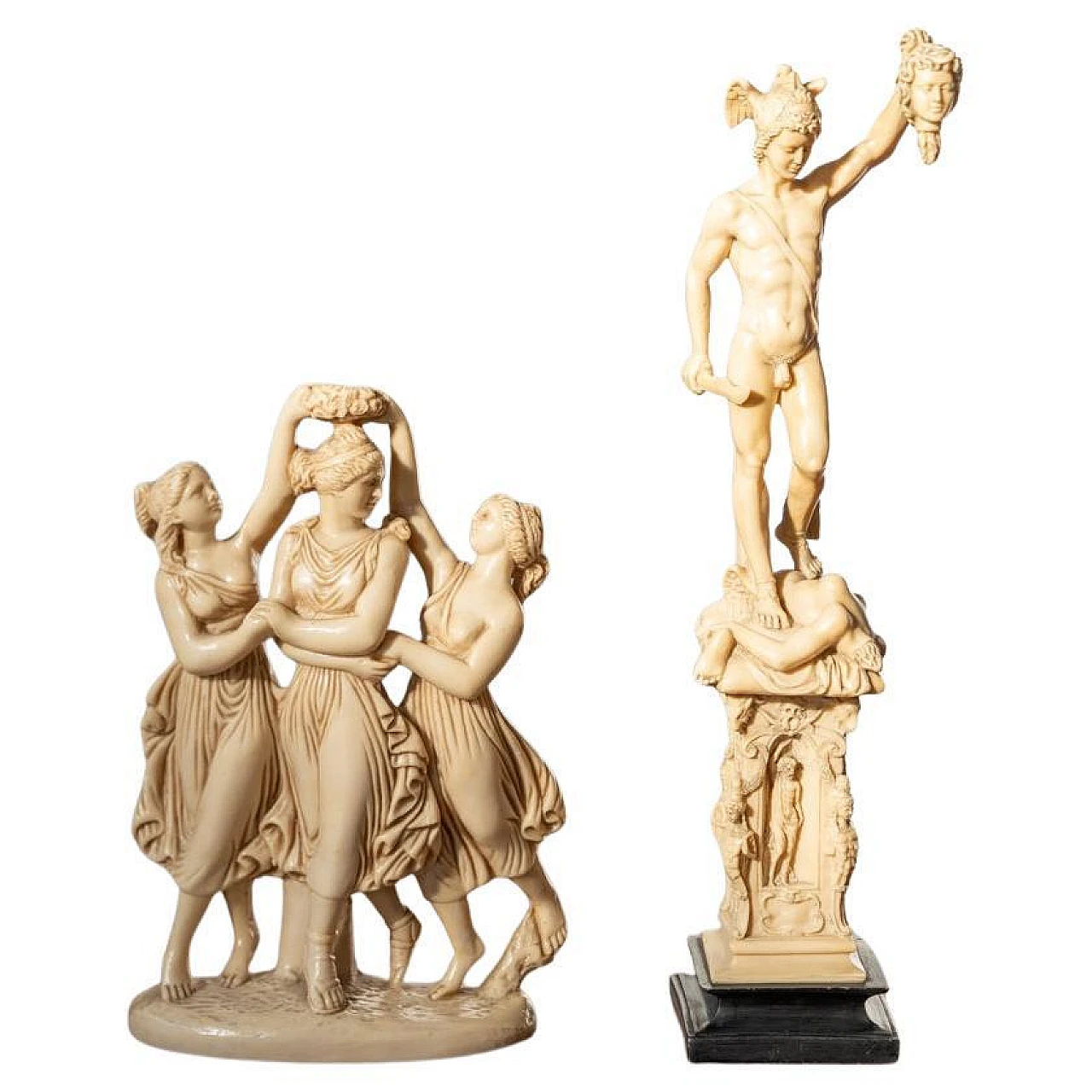 Pair of classical art figures in resin imitation Ivory, 1970s 1