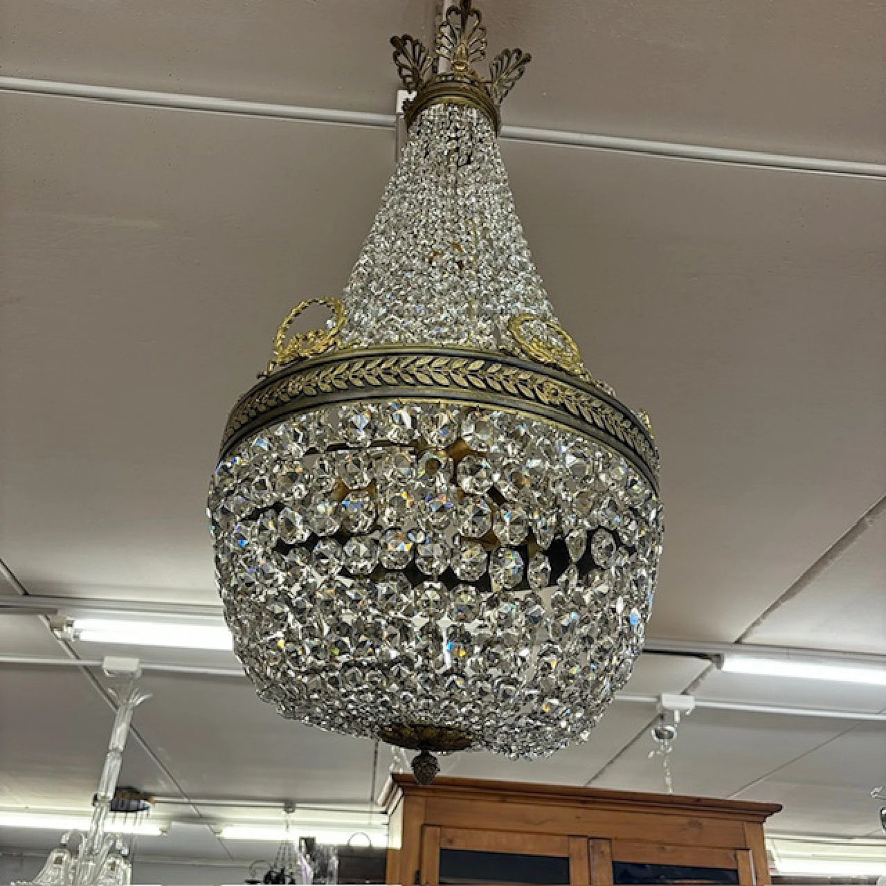 Hot air balloon chandelier in bronze and crystal, late 19th century 1