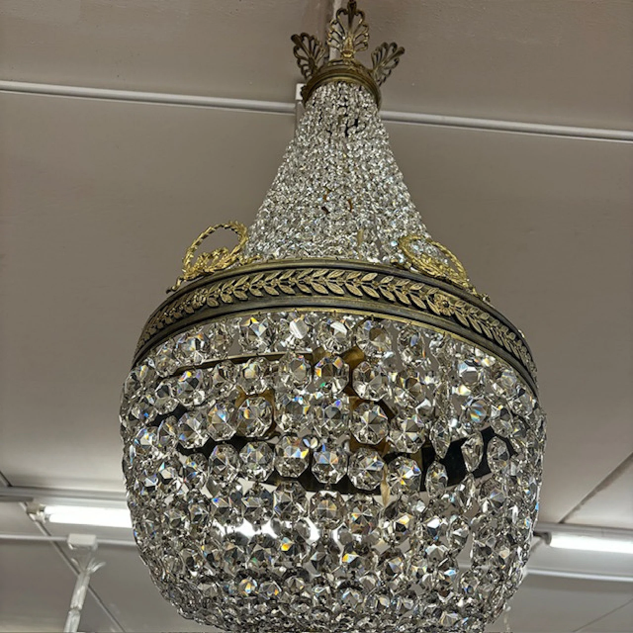 Hot air balloon chandelier in bronze and crystal, late 19th century 2