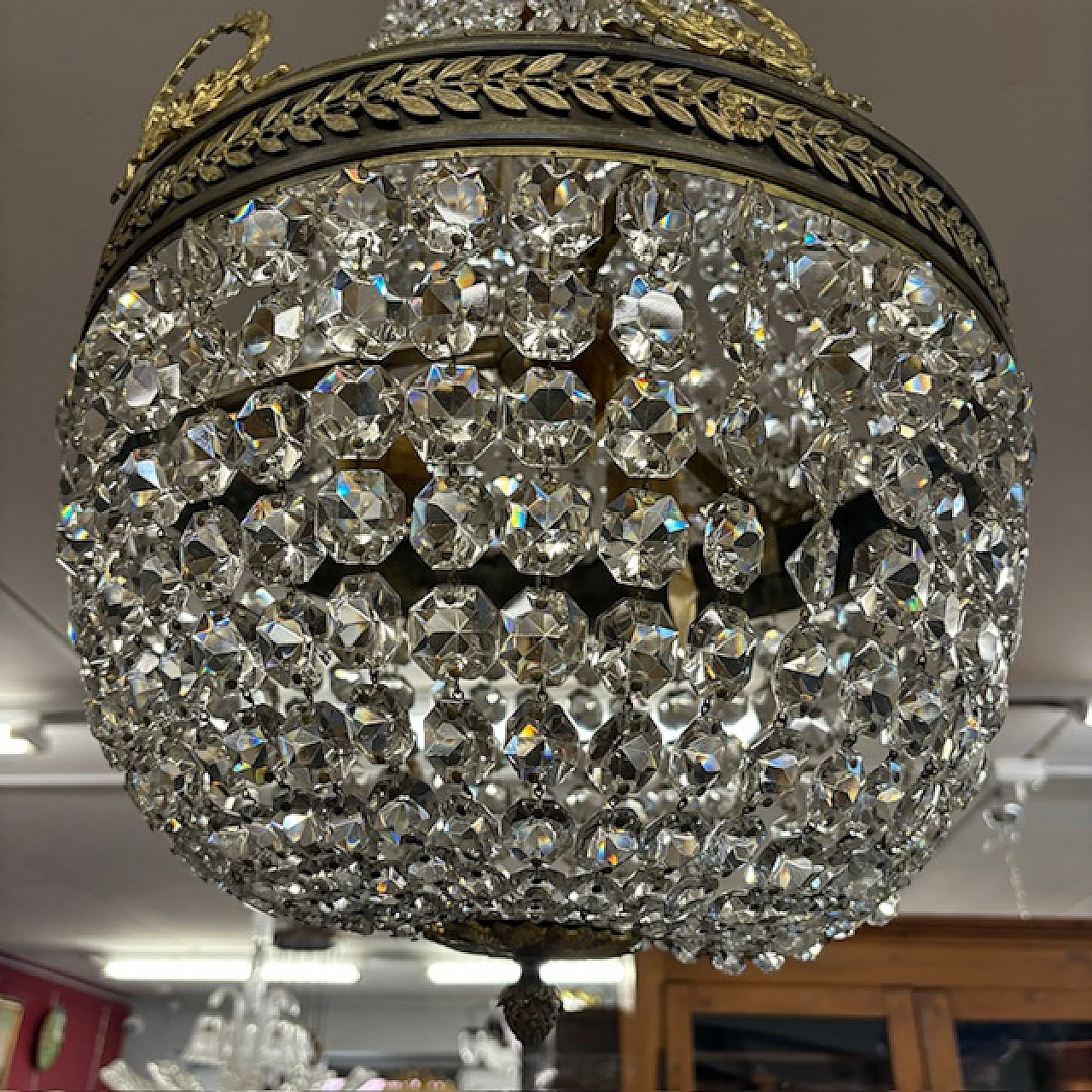 Hot air balloon chandelier in bronze and crystal, late 19th century 3