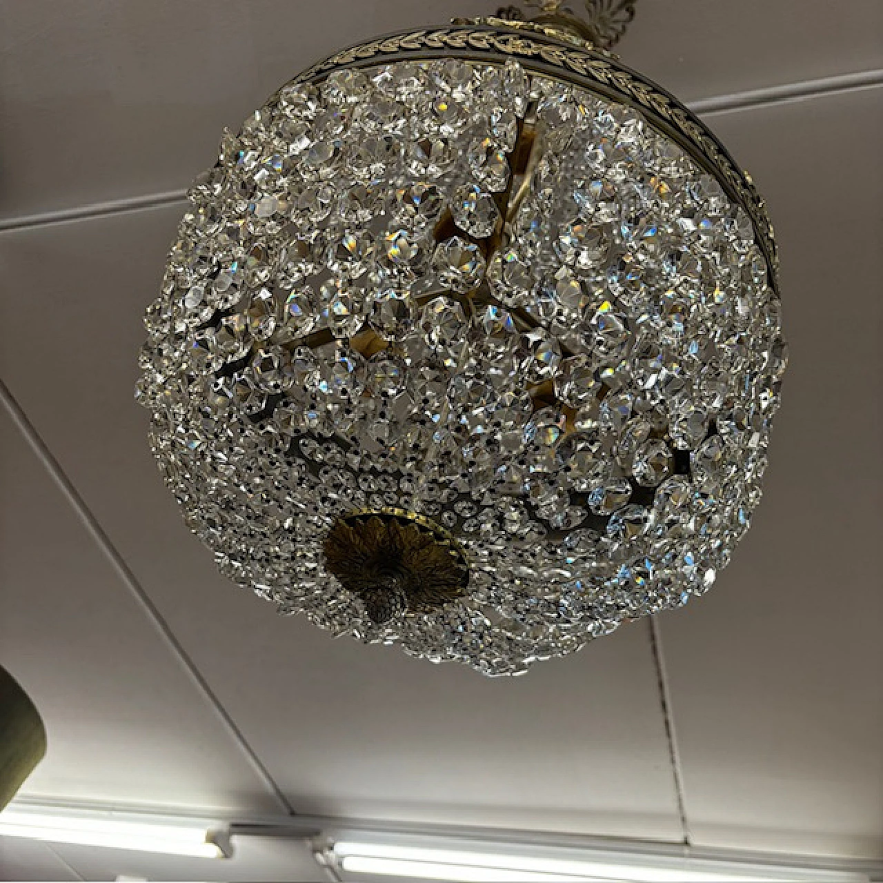 Hot air balloon chandelier in bronze and crystal, late 19th century 5