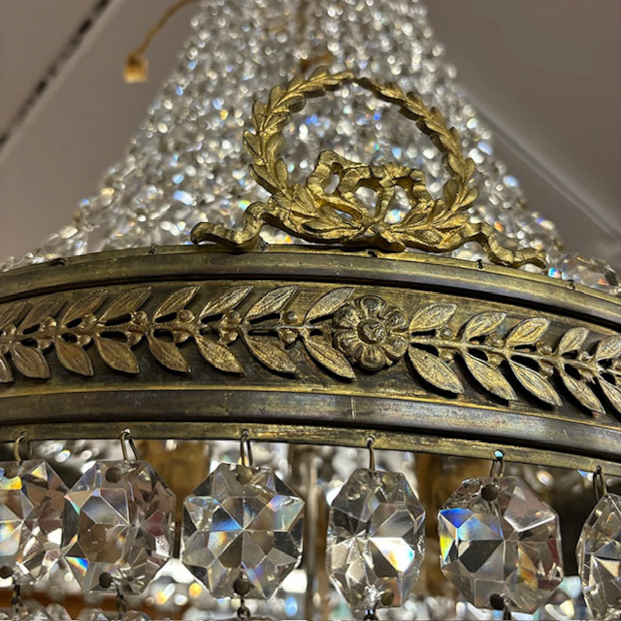 Hot air balloon chandelier in bronze and crystal, late 19th century 6