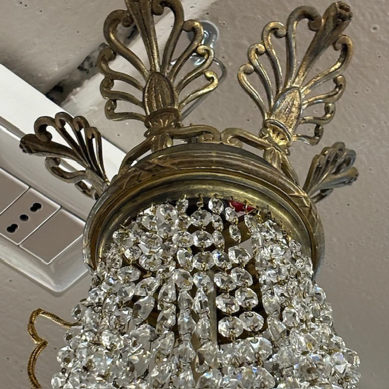 Hot air balloon chandelier in bronze and crystal, late 19th century 7