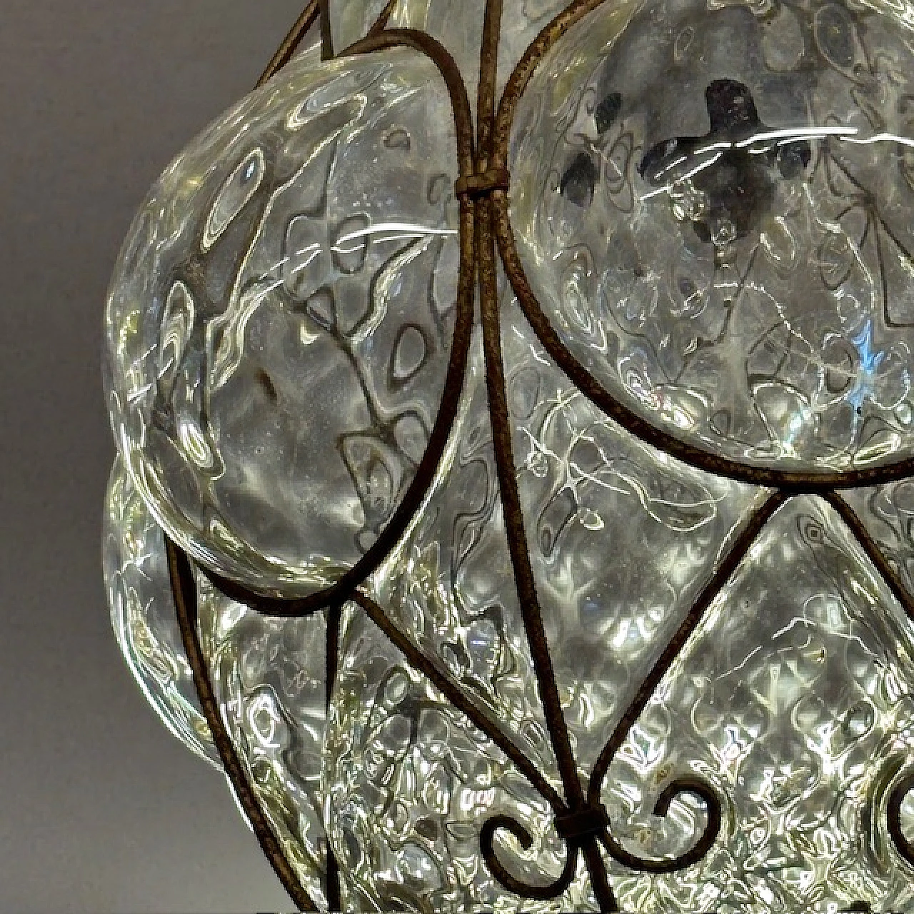 Liberty Lantern chandelier in yellow glass and wrought iron, 1930s 10