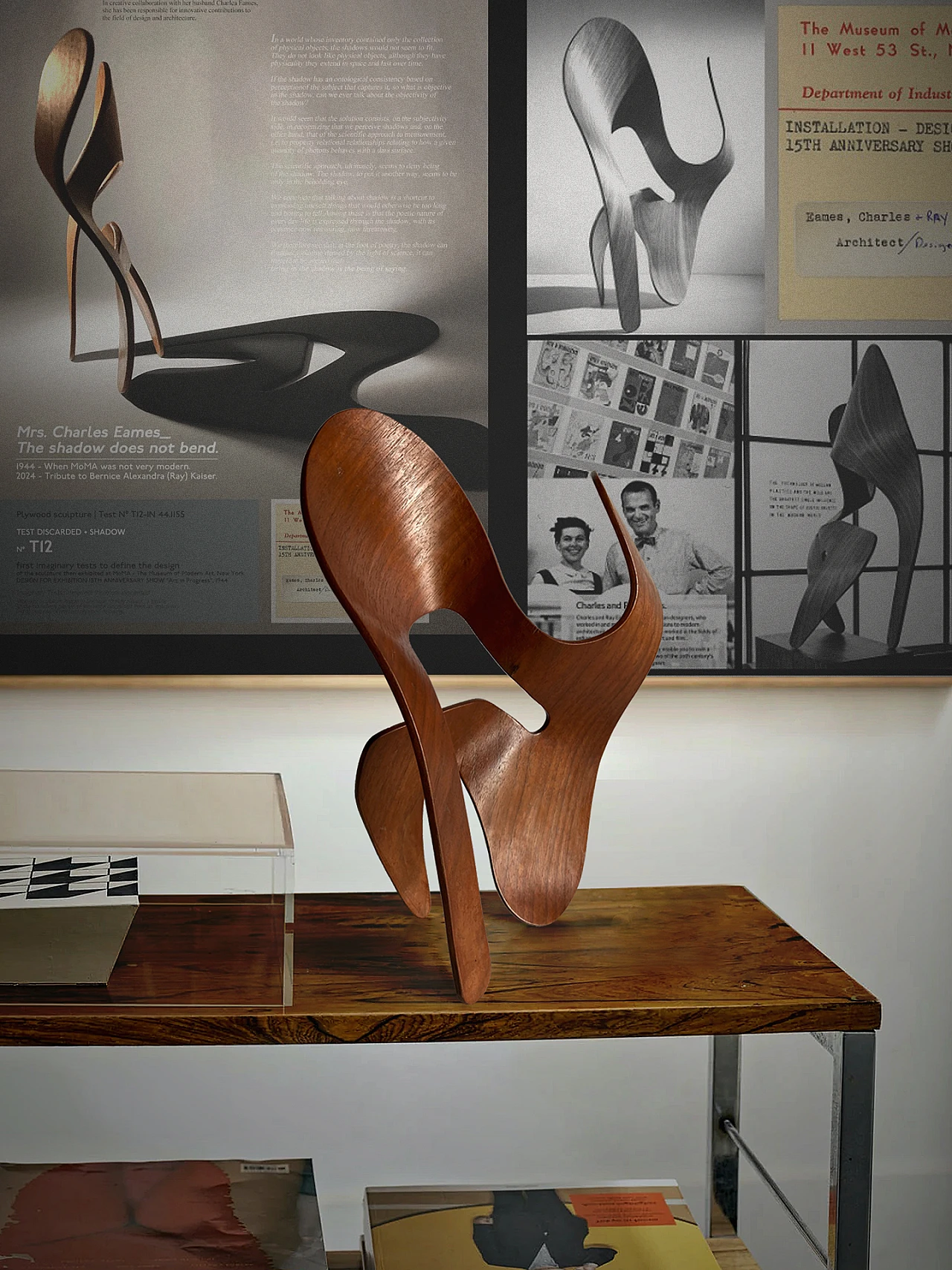 Mrs. Charles Eames_ The shadow does not bend, walnut plywood sculpture 60