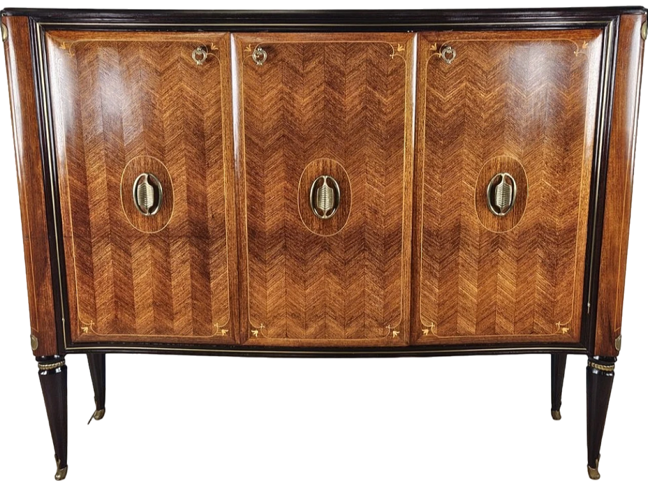 Sideboard in Mahogany and Rosewood with Brass and Glass Decorations, 1950s 54