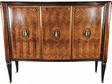 Sideboard in Mahogany and Rosewood with Brass and Glass Decorations, 1950s