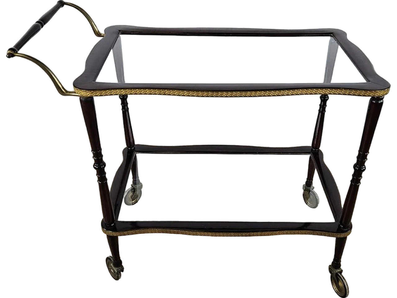 Bar trolley in briarwood, brass and glass, 1950s 25