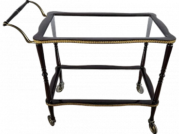 Bar trolley in briarwood, brass and glass, 1950s