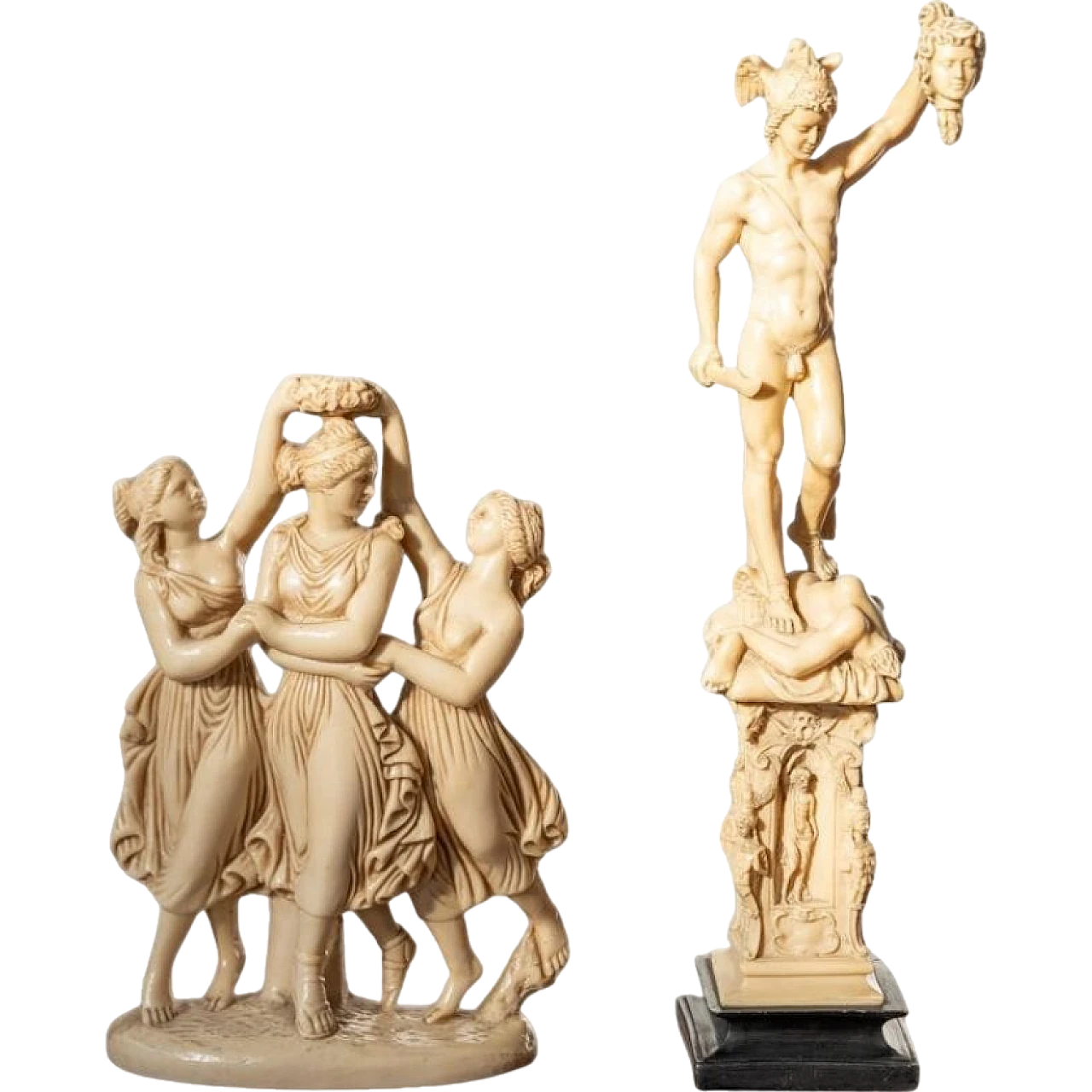 Pair of classical art figures in resin imitation Ivory, 1970s 13