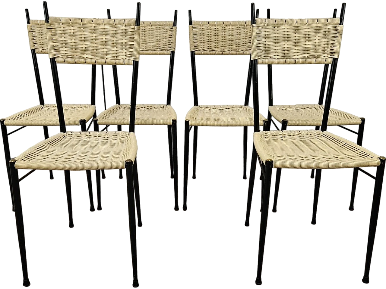 6 Mid-Century chairs in iron and woven plastic, 1970s 23