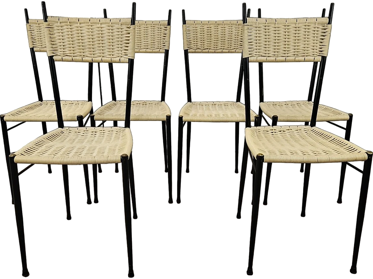 6 Mid-Century chairs in iron and woven plastic, 1970s 24