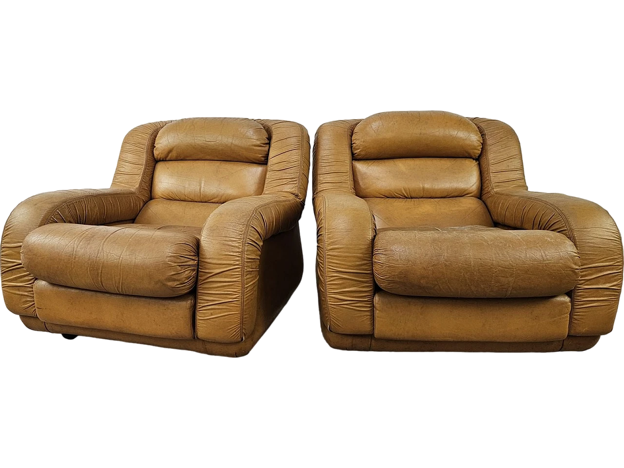 Pair of cognac leather chairs, 1970s 23