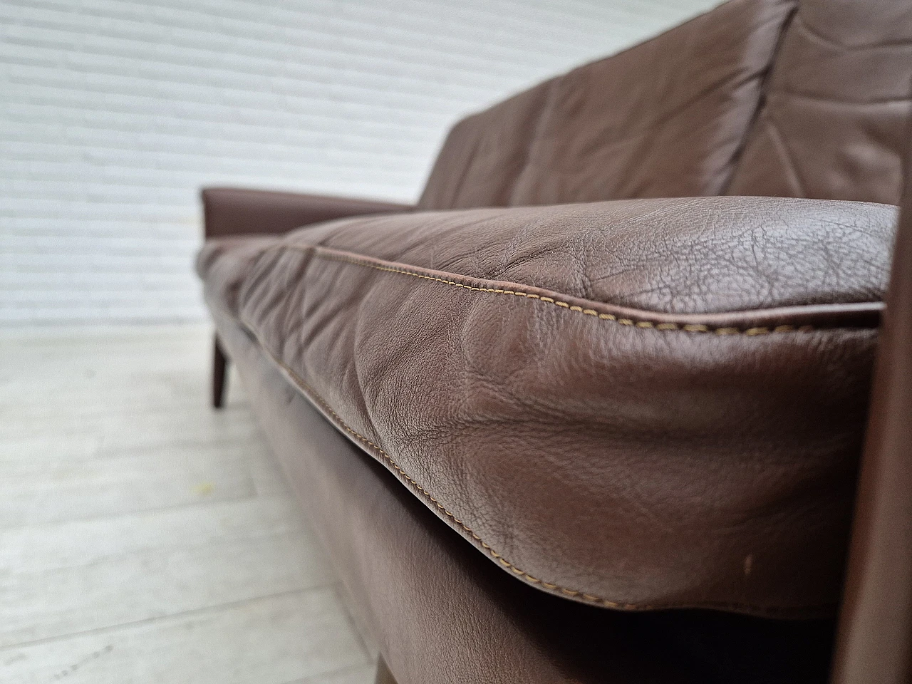 Danish 3-seater brown leather sofa, 1970s 11