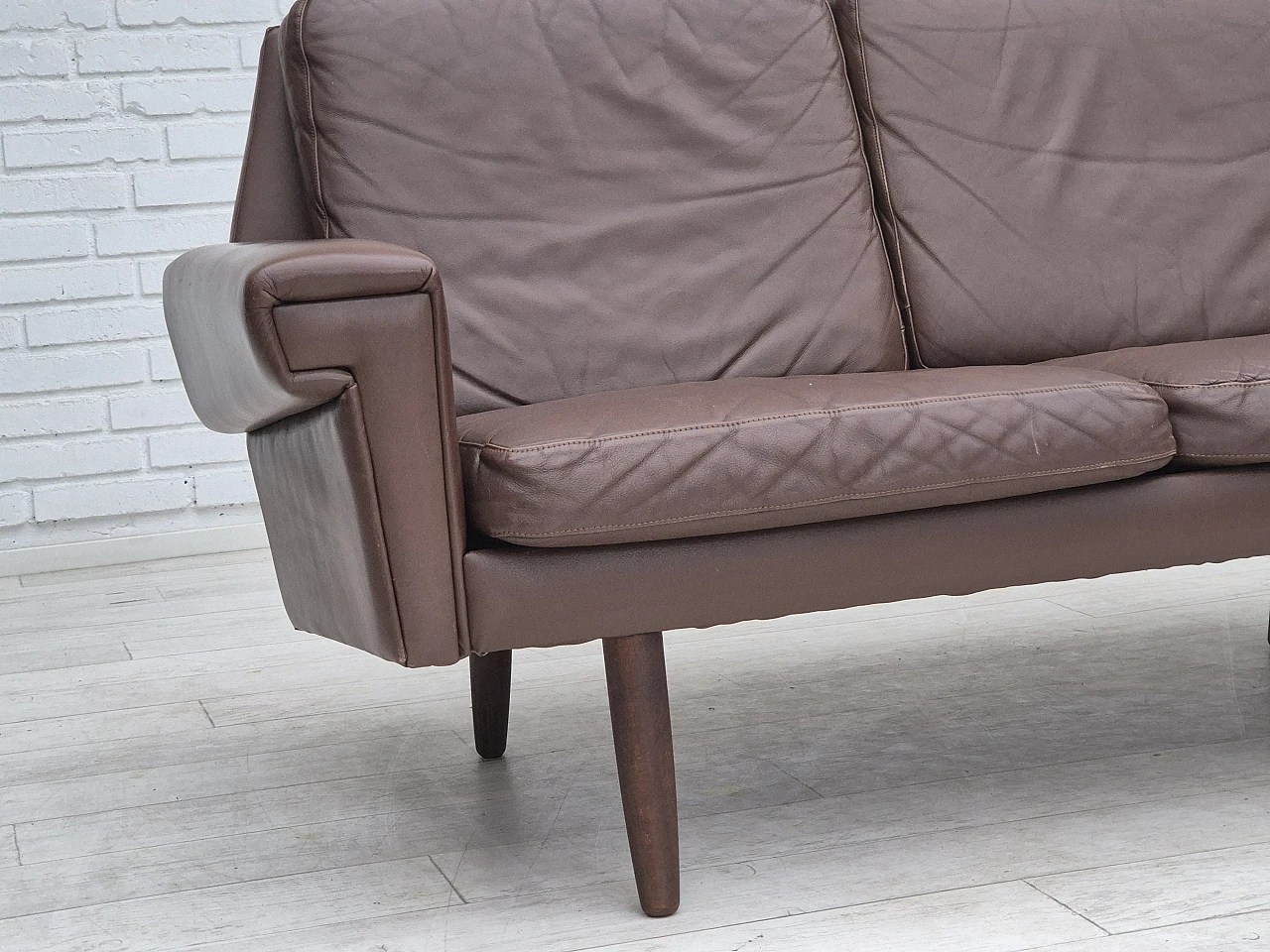 Danish 2-seater brown leather sofa, 1970s 4