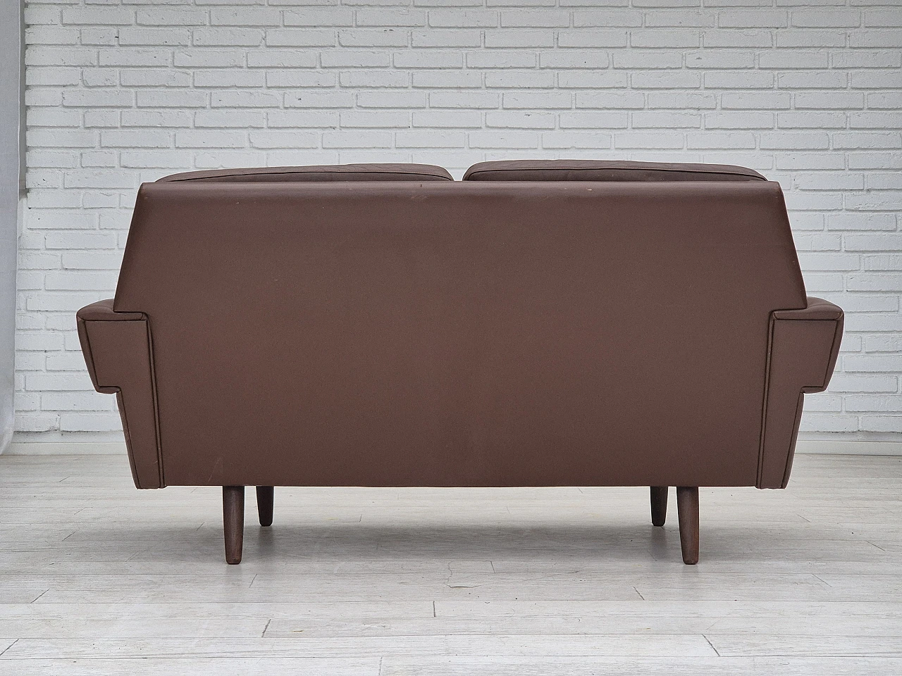 Danish 2-seater brown leather sofa, 1970s 13