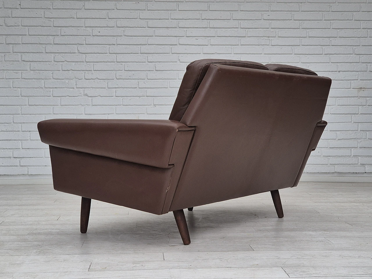 Danish 2-seater brown leather sofa, 1970s 14