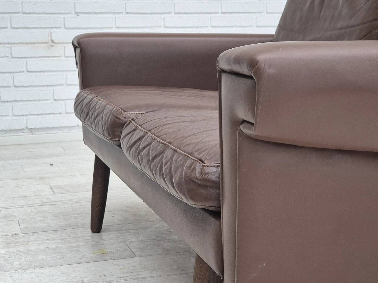 Danish 2-seater brown leather sofa, 1970s 15